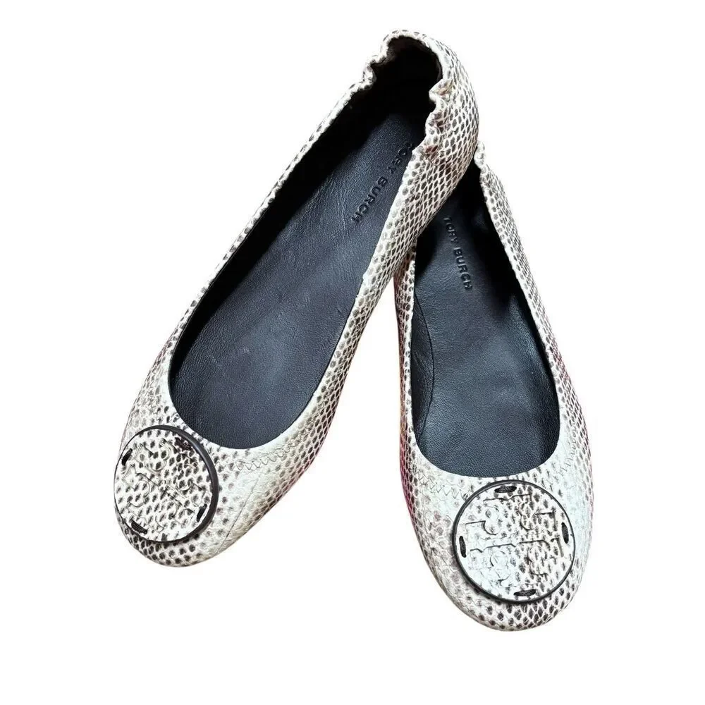 Tory Burch MINNIE TRAVEL BALLET STAMPED SNAKE LEATHER NWB Size 5